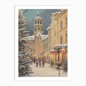 Vintage Winter Illustration Vilnius Lithuania 2 Art Print