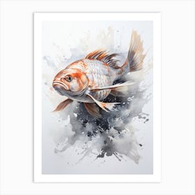 Carp, Japanese Brush Painting, Ukiyo E, Minimal 3 Art Print