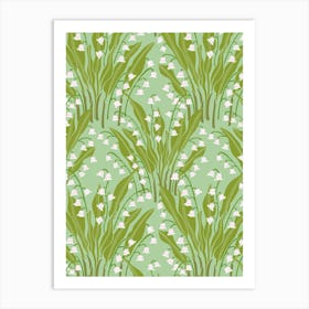 LILY OF THE VALLEY Delicate Garden Floral Botanical in Spring Green White Pink Art Print