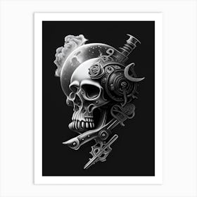 Skull With Celestial Themes 1 Pink Stream Punk Art Print