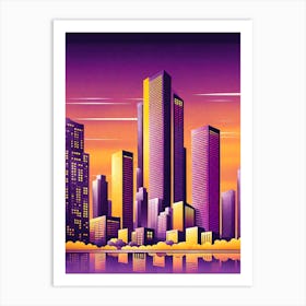 Cityscape At Sunset, vector art 1 Art Print