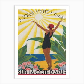 Sur La Cote D' Azur France Vintage Travel Poster Art Print