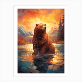 Bear In The Water Art Print