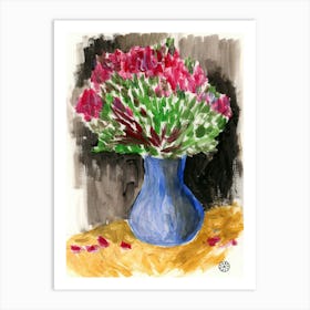 Flowers In A Blue Vase - floral flowers Anton Maliar vertical blue red green Art Print