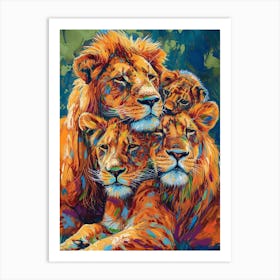 Asiatic Lion Family Bonding Fauvist Painting 1 Art Print
