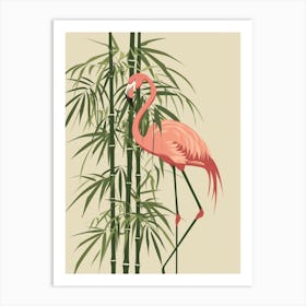 Jamess Flamingo And Bamboo Minimalist Illustration 3 Art Print