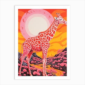 Giraffe Exploring The Nature Orange & Pink 5 Art Print