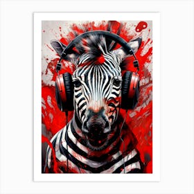 Zebra With Headphones animal Art Print