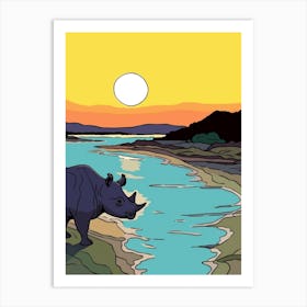 Rhino With The Sun Geometric Illustration 1 Art Print