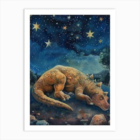 Dinosaur Sleeping Under The Stars Watercolour Storybook Painting 3 Art Print