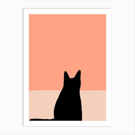 Cat Silhouette Orange Art Print