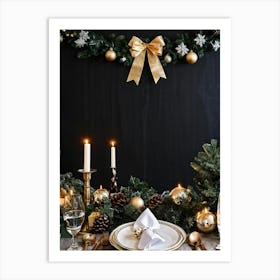 Festive Winter Celebration Table Setting Featuring A Seasonal Ornament Adorned Fir Tree As The Cent (3) Art Print