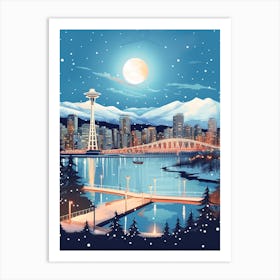 Winter Travel Night Illustration Vancouver Canada 2 Art Print