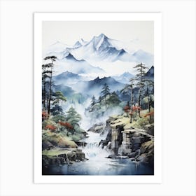 The Japanese Alps In Multiple Prefectures,  Japanese Brush Painting, Sumi E, Minimal  4  Art Print