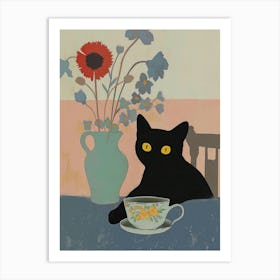 Black Cat Print Still Life With Tea Emile Bernard Funny Art Print