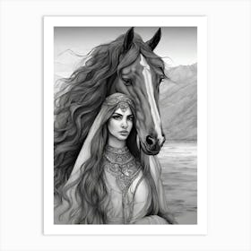 Woman And A Horse Art Print