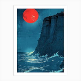 Red Moon Over Cliffs 1 Art Print