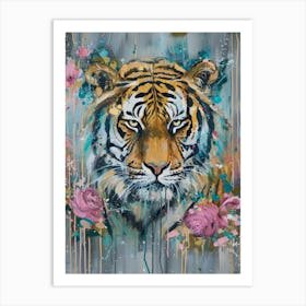 Tiger With Roses 4 Art Print