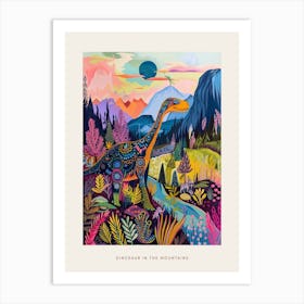 Colourful Dinosaur Pattern Drawing In The Mountains 2 Poster Art Print