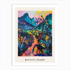 Dinosaur In A Colourful Jungle Painting Poster Art Print