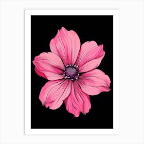 Pink Flower On Black Background Art Print