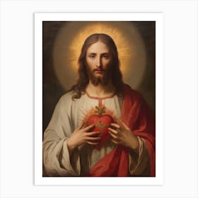 Sacred Heart Of Jesus, Oil On Canvas Portuguese School, 19th Century 010 Art Print