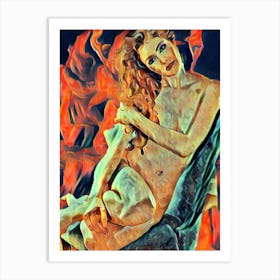 Nude Woman On Fire Art Print
