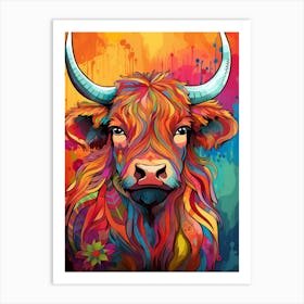 Colourful Patchwork Illustration Of Highland Cow 2 Art Print