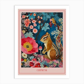 Floral Animal Painting Chipmunk 1 Poster Art Print