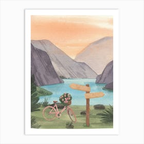 Pink Bicycle By The Lake Art Print