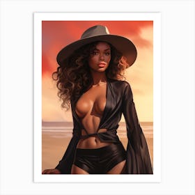 Illustration of an African American woman at the beach 102 Art Print