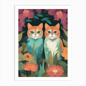 Two Cats In The Garden 2 Art Print