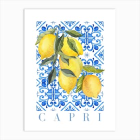 Lemon Blue Tiles Print Art Print