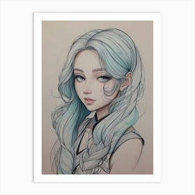 Blue Haired Girl Art Print