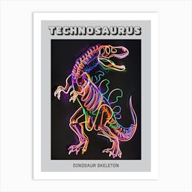 Neon Dinosaur Line Skeleton Poster Art Print