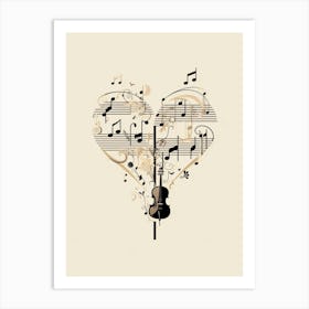 Music Heart Cream & Black 2 Art Print