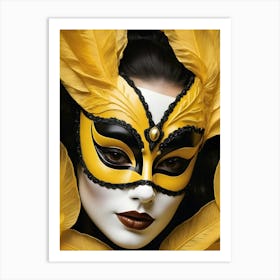 A Woman In A Carnival Mask, Yellow And Black (24) Art Print