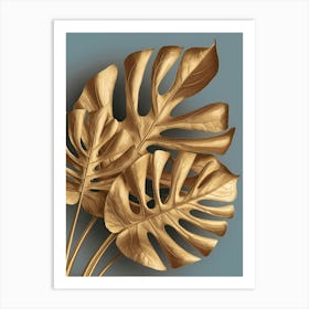 Gold Monstera Leaves Art Print