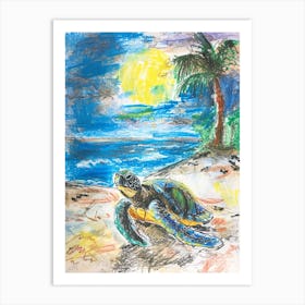 Pencil Scribble Of A Sea Turtle On The Beach 2 Art Print
