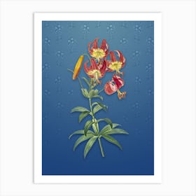 Vintage Turban Lily Botanical on Bahama Blue Pattern Art Print