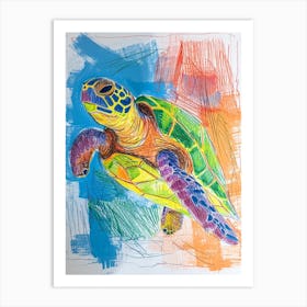 Rainbow Sea Turtle Scribble Art Print