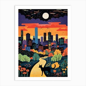 Beijing, China Skyline With A Cat 2 Art Print