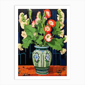 Flowers In A Vase Still Life Painting Hollyhock 2 Art Print