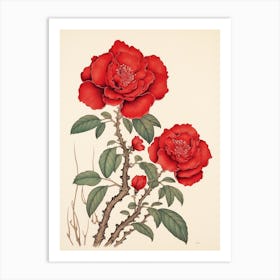 Higanatsu Red Camellia1 Vintage Japanese Botanical Art Print