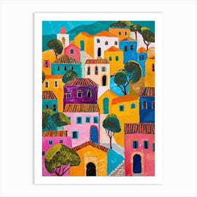 Kitsch Colourful Mediterranean Town Art Print