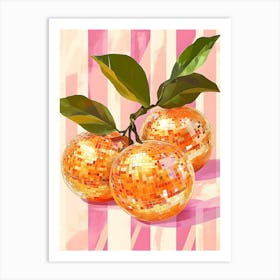 Three Oranges On A Pink Stripe Art Print