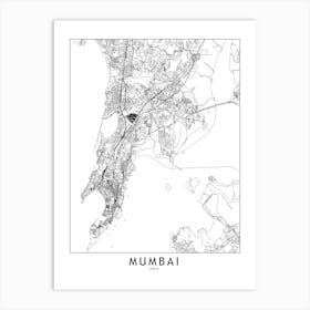 Mumbai White Map Art Print