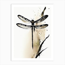 Black Saddlebags Dragonfly Minimalist Watercolour 2 Art Print