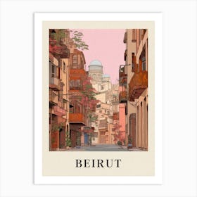Beirut Lebanon 3 Vintage Pink Travel Illustration Poster Art Print