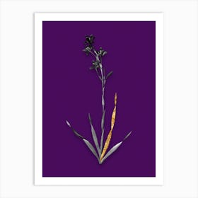 Vintage Bugle Lily Black and White Gold Leaf Floral Art on Deep Violet n.0420 Art Print